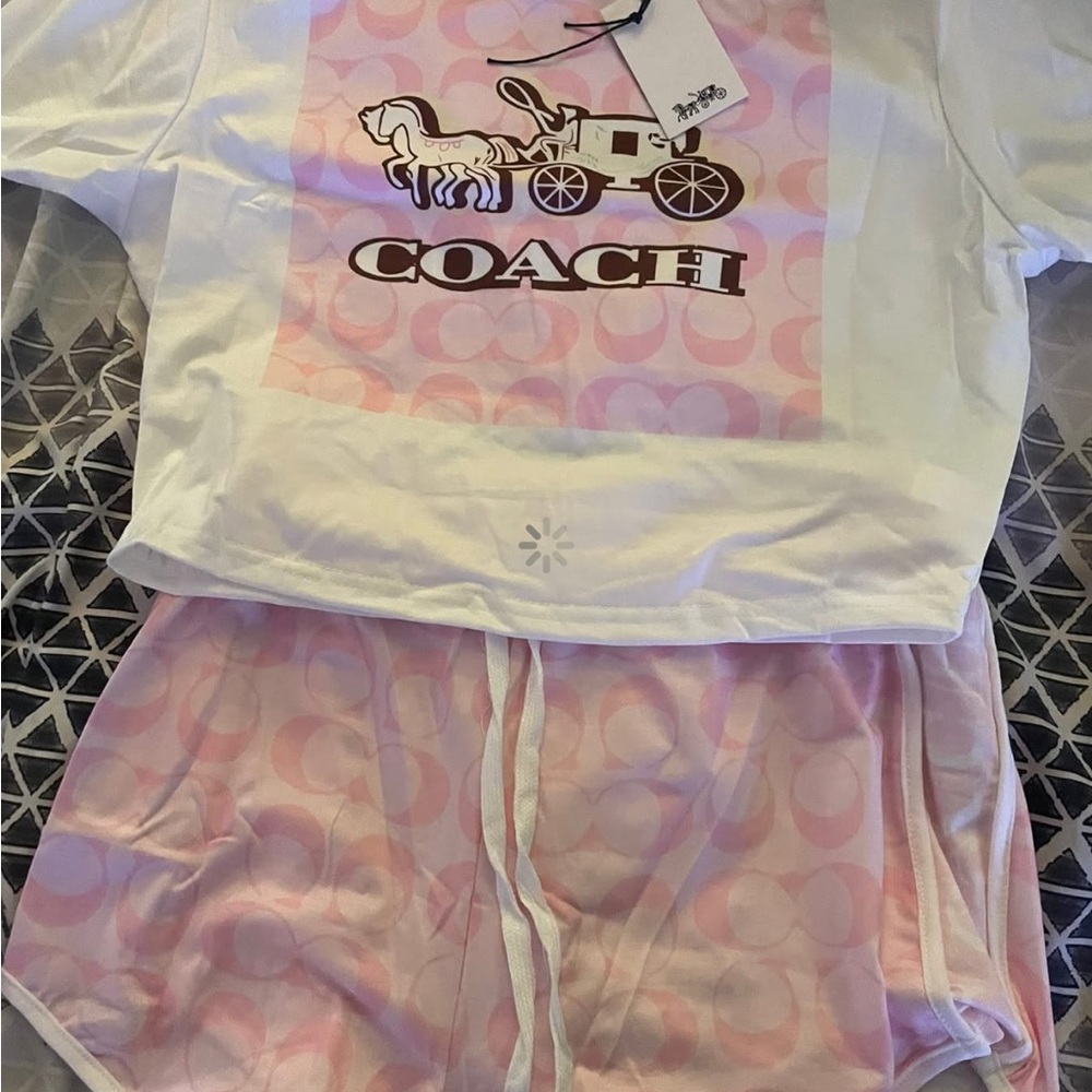 Coach 2 piece short set - Pink and Cream